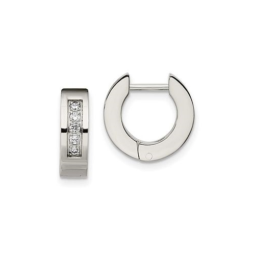 Chisel Stainless Steel Polished with CZ Hinged Hoop Earrings