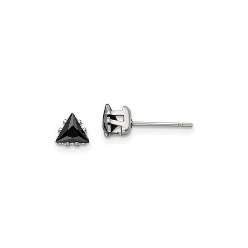 Chisel Stainless Steel Polished Black Triangle CZ Stud Earrings