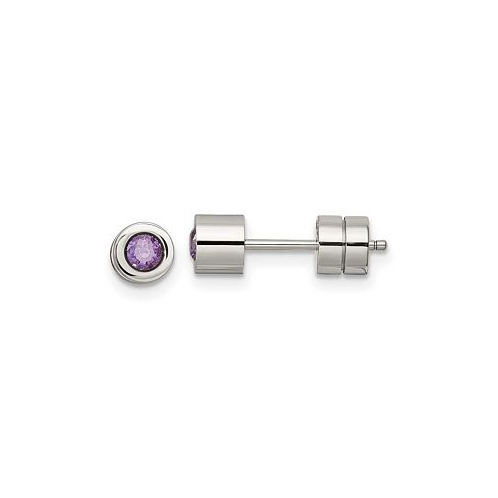 Chisel Stainless Steel Polished Purple CZ February Earrings
