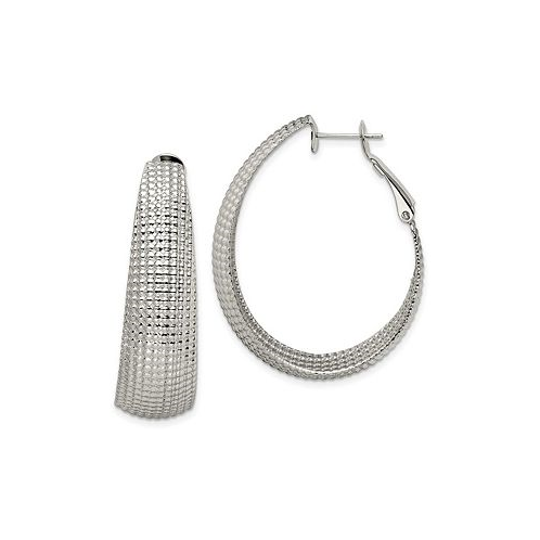 Chisel Stainless Steel Polished and Textured Oval Hoop Earrings