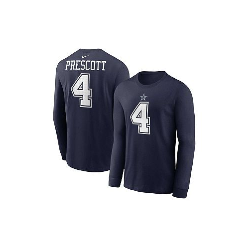 Nike Mens Dak Prescott Navy Dallas Cowboys Player Name and Number Long Sleeve T-shirt