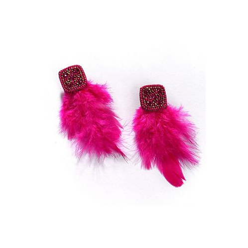 SOHI Womens Pink Beaded Feather Drop Earrings