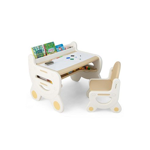 Costway Kids Drawing Table & Chair Set for Reading Playing with Pens & Blackboard Eraser