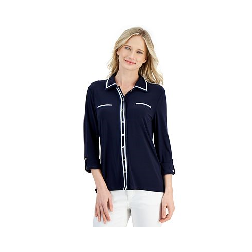 Nautica Jeans Womens Knit Roll-Tab Tipped Shirt