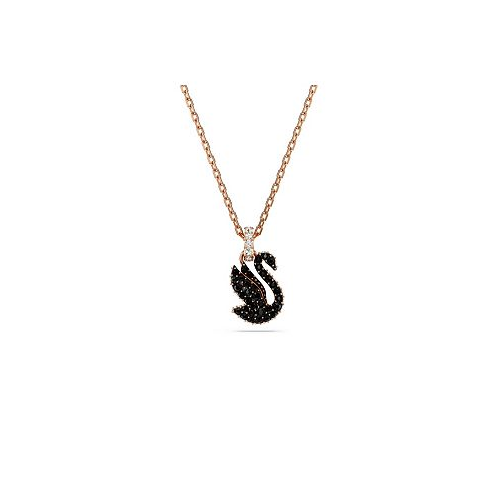 Swarovski Swan Small Black Rose Gold-Tone Iconic Swan Pendant Necklace