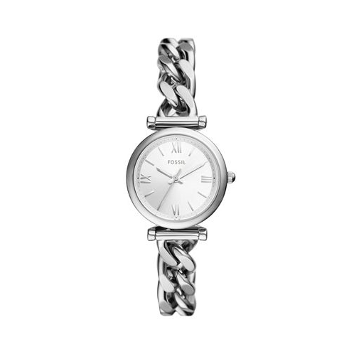 Fossil Womens Carlie Three-Hand Silver-Tone Stainless Steel Watch 28mm