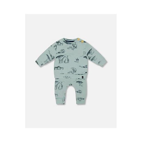 Deux par Deux Baby Boy Organic Cotton Printed Top And Evolutive Pant Set Sage With Printed Jungle - Infant
