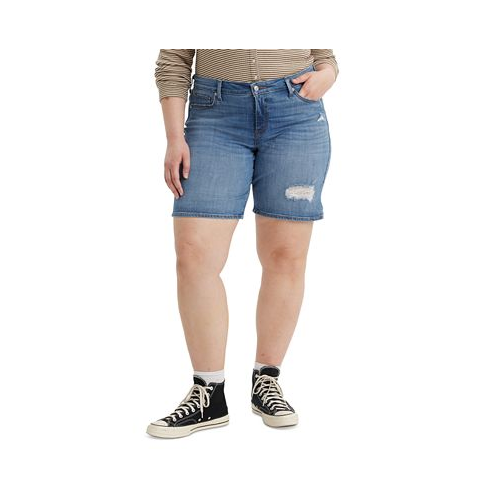 Levis Plus Size Mid Length Distressed Denim Shorts