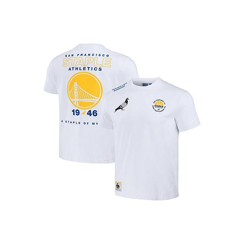Staple Mens NBA x White Distressed Golden State Warriors Home Team T-shirt