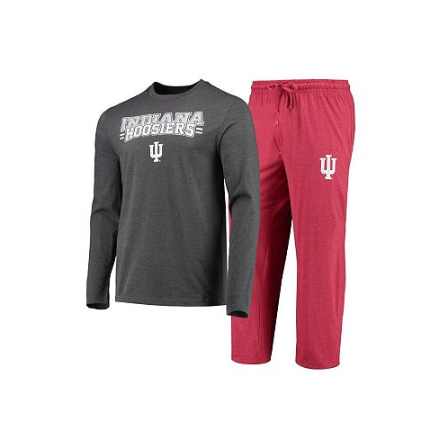 Concepts Sport Mens Crimson Heathered Charcoal Distressed Indiana Hoosiers Meter Long Sleeve T-shirt and Pants Sleep Set