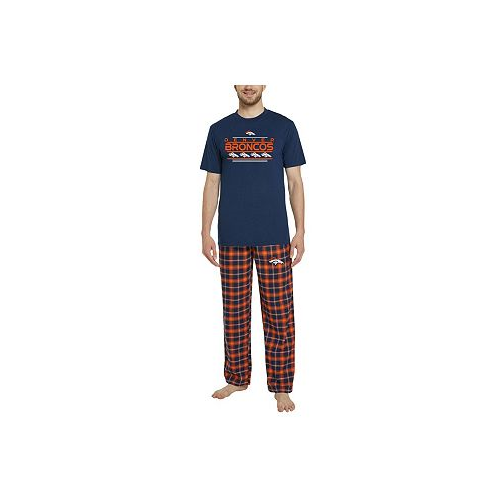 Concepts Sport Mens Navy Orange Denver Broncos Arctic?T-shirt and Flannel Pants Sleep Set