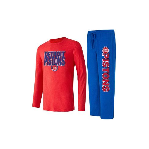 Concepts Sport Mens Blue Red Distressed Detroit Pistons Meter Long Sleeve T-shirt and Pants Sleep Set