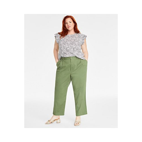 On 34th Trendy Plus Size Pleated Chino Straight-Leg Ankle Pants