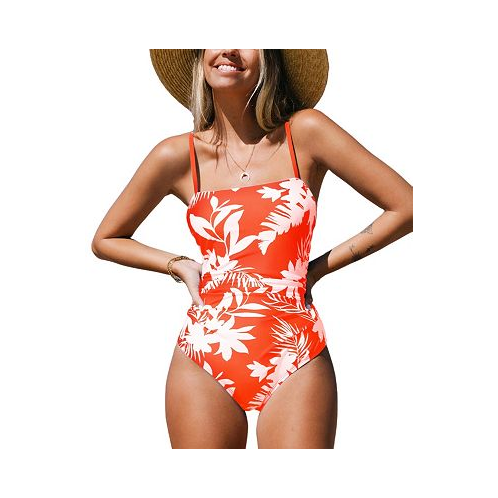 CUPSHE Womens Elevated Tropicals Ruched Strappy One Piece Swimsuit