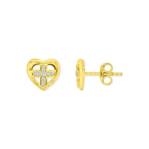 Macys Cubic Zirconia Cross-in-Heart Openwork Stud Earrings