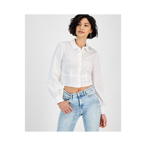 GUESS Womens Monica Lace-Up-Back Cropped Blouse