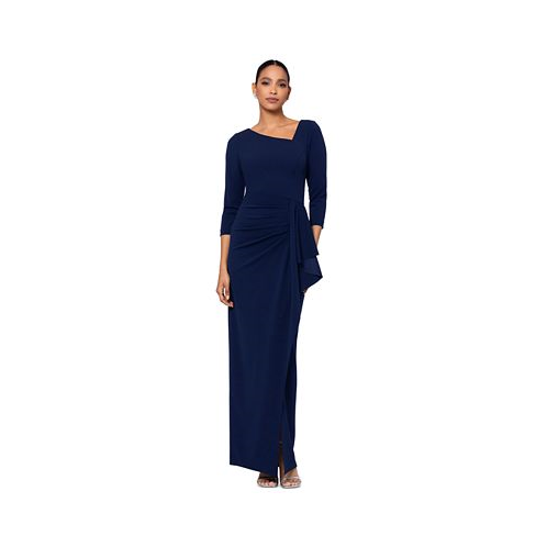 XSCAPE Womens Asymmetric-Neck 3/4-Sleeve Long Dress