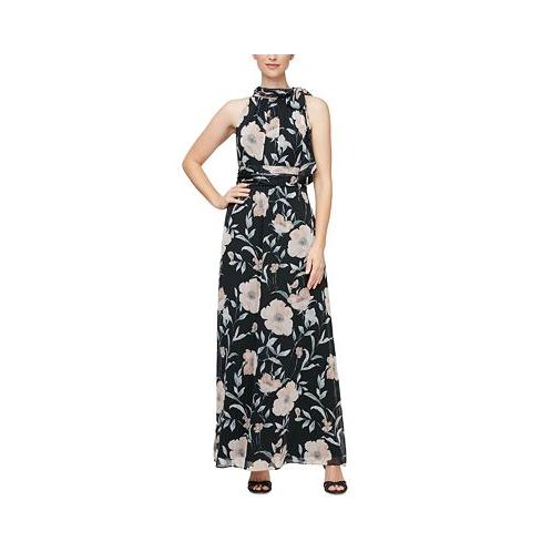 SL Fashions Petite Floral-Print Halter Dress