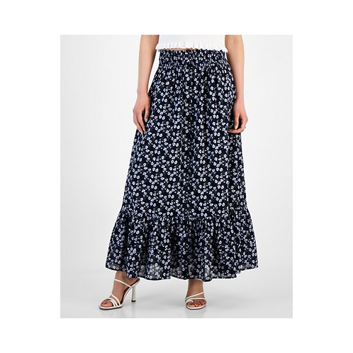 And Now This Womens Cotton Ruffled Smocked Maxi Skirt