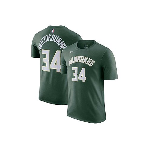 Nike Mens Giannis Antetokounmpo Hunter Green Milwaukee Bucks Icon 2022/23 Name and Number T-shirt