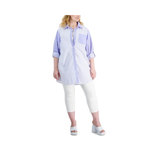 FULL CIRCLE TRENDS Trendy Plus Size Colorblocked Shirtdress