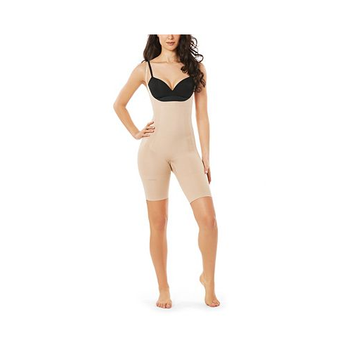 MeMoi Womens Braless Sculpted Shapewear Bodysuit with Thigh Shaper