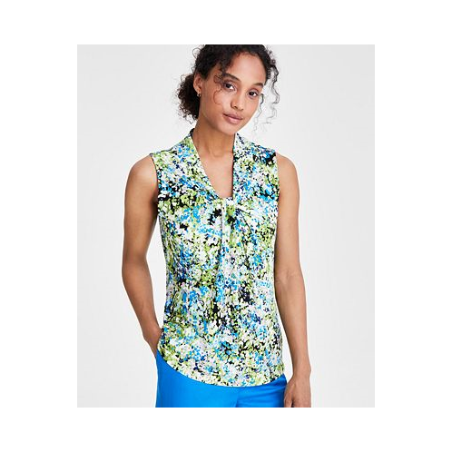 Kasper Womens Printed Knot-Front Blouse