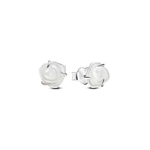 Pandora Man-Made Mother of Pearl White Rose Bloom Stud Earrings in Sterling Silver