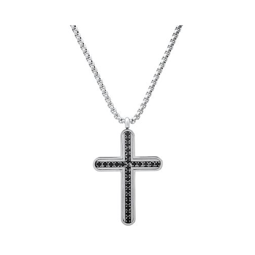 STEELTIME Mens Silver-Tone Crystal Cross Pendant Necklace 24