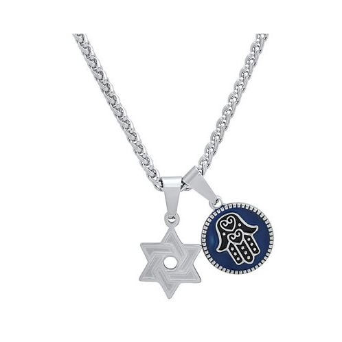 STEELTIME Mens 18K Gold Plated Star of David & Hamsa Round Pendant Necklace 24