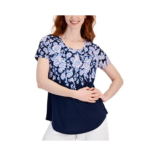JM Collection Womens Printed Knit Short Sleeve Top