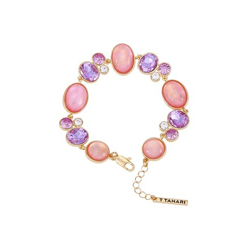 T Tahari Gold-Tone Lilac Violet Glass Stone Line Bracelet