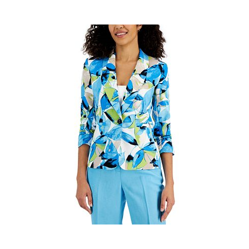 Kasper Womens Linen-Blend Shawl-Collar Button-Front Blazer
