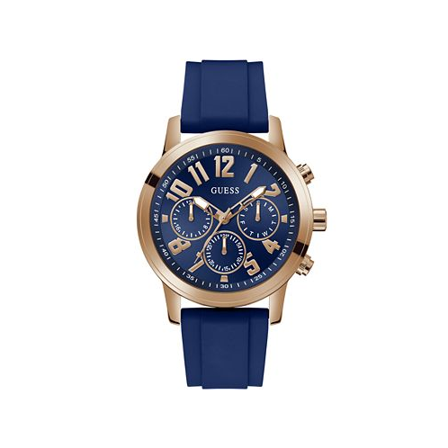 GUESS Mens Analog Blue Silicone Watch 44mm