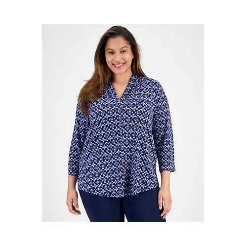 JM Collection Plus Size V-Neck 3/4-Sleeve Top