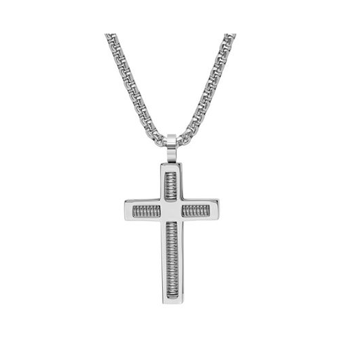 STEELTIME Mens 18k Gold-Plated Stainless Steel Spring Inlay Cross 24 Pendant Necklace