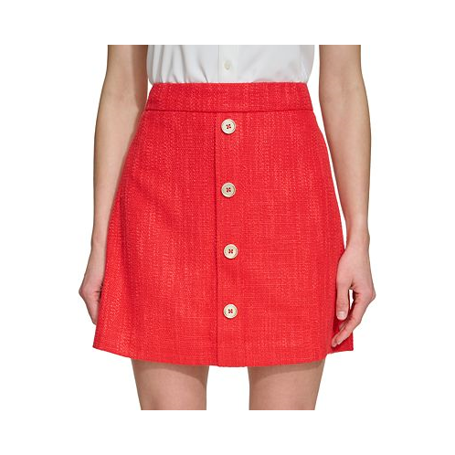 DKNY Womens Faux-Button-Front Tweed Mini Skirt