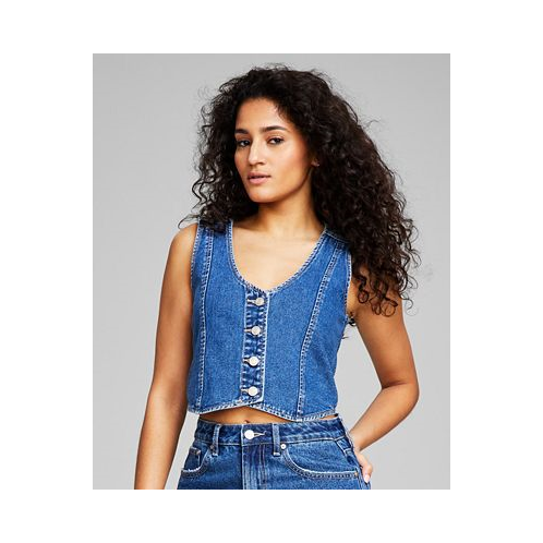 And Now This Womens Cropped Denim Vest