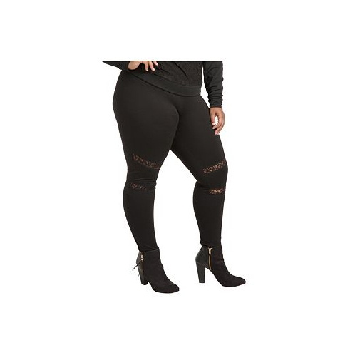 Poetic Justice Womens Plus Size Curvy-Fit Lace Inset Pull-On Ponte Legging
