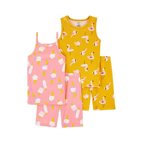 Carters Little Girls Ice Cream and Flamingo Pajama Set 4 Piece Set