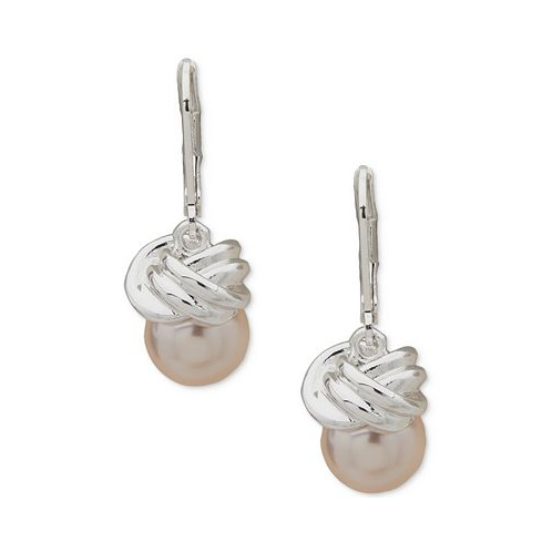 Anne Klein Silver-Tone Twisted Top Color Imitation Pearl Drop Earrings