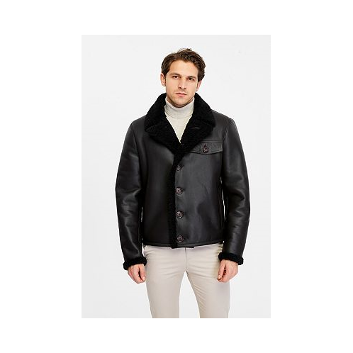Furniq UK Mens Black Leather Jacket Wool