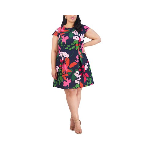 Jessica Howard Plus Size Floral-Print Cap-Sleeve Dress
