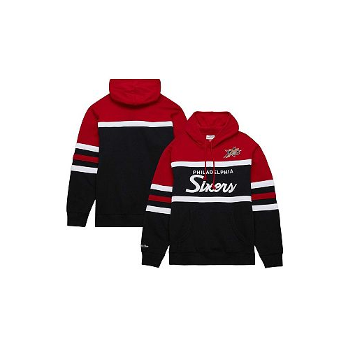 Mitchell & Ness Mens Black Red Philadelphia 76ers Head Coach Pullover Hoodie