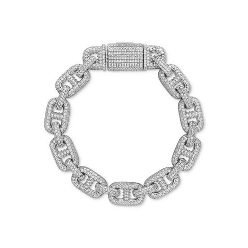 Esquire Mens Jewelry Cubic Zirconia Pave Puffed Mariner Link Chain Bracelet in Sterling Silver