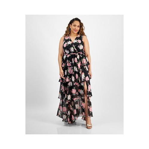 City Studios Trendy Plus Size Belted Tiered Maxi Dress