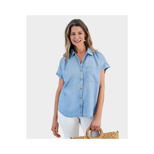 Style & Co Petite Short-Sleeve Button-Up Top