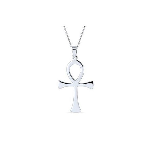Bling Jewelry Large Classic Mens Large Key To Life Egyptian Ankh Cross Pendant Necklace For Men Polished .925 Sterling Silver