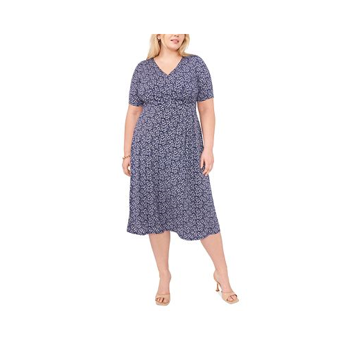 MSK Plus Size Short-Sleeve V-Neck Midi Dress