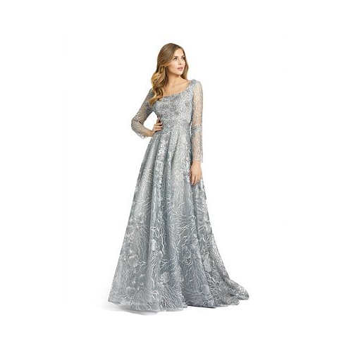 Mac Duggal Womens Jewel Encrusted Long Sleeve Square Neck Gown